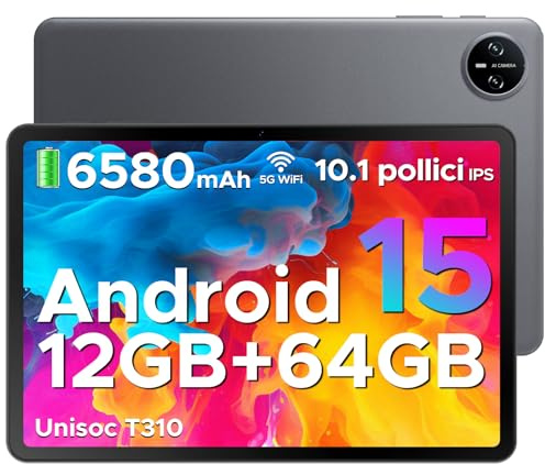 DOOGEE Tab A9 Android 15 Tablet 10 Pollici, 12(3+9) GB RAM + 64GB ROM (TF 2TB), 6580mAh, 5G+2.4G WiFi, 1280 * 800 IPS, 8MP, Tablet in Offerta Unisoc T310/ OTG/Face Unlock,Blu o Grigio,Inviato a Caso