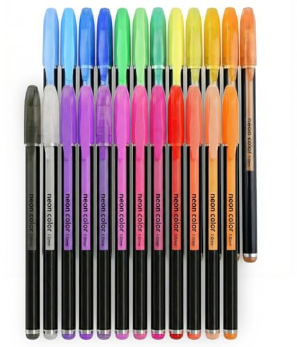 MIN CI 24 Stück Glitzer Gelstifte Set, Professionelle Gel Pens für Sketchnotes, Kreatives Zeichnen & Bürobedarf, Vielseitige Schreibwaren, Art Gel Stifte für Erwachsen