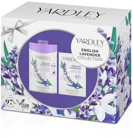 Yardley London Lavendel Körperpuder & Seifen-Set, 94% natürliche Inhaltsstoffe, blumiger Duft, Geschenkset für Bad & Pflege