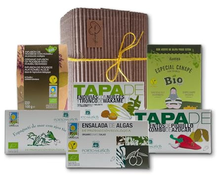Caja Vegana para Regalar Alga de VinNatura con Conservas Vegetales | Pack de regalo para veganos. Lote Gourmet de Galicia. Detalle de empresa inclusivo y celebraciones, tarjeta personalizable