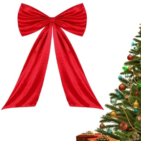 Weihnachtsschleife – Große Schleife Als Weihnachtsdekoration | Riesige Schleifen Mit Langen Luftschlangen, Satinband Hintergrund Thematische Raumdekoration Dekoration Für Tür Und Kaminsims (Rot)