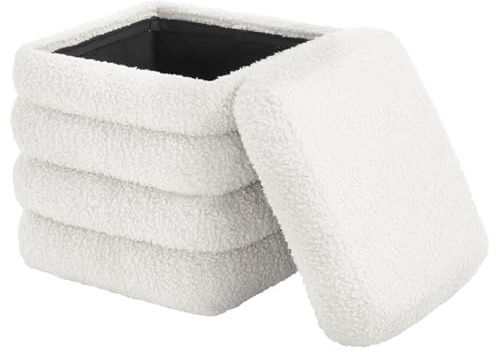 WOLTU Sitzhocker mit Stauraum, für Wohnzimmer Schlafzimmer Flur, klappbare Sitztruhe, Sitzwürfel gepolstert aus Teddyfleece, Weiß