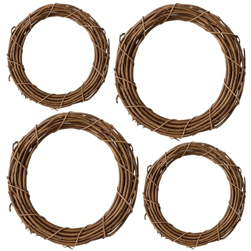 4er Set Weidenkranz Rohlinge, Strohkranz in 15 cm und 20 cm Größen, Naturkranz zum Dekorieren, Ideal für Türkranz, Tischdeko und DIY-Projekte
