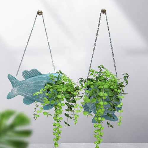 Sewroro Portafiori in Ferro Battuto a Forma di Pesce Set 2 Pezzi Cesto Portafiori da Parete in Metallo Resistente per Decorazioni Interne e Supporto Vaso Ventilato
