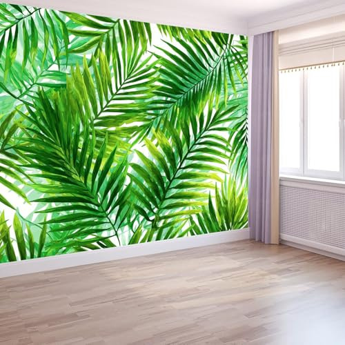 Papel Pintado Pared 3D Acuarela Para Salón Pared Muebles, Fotomurales Plantas De La Selva Tropical 400 X 280 Cm Moderno Dormitorio Murales Verde Para Niños Adolescentes Chico Chica