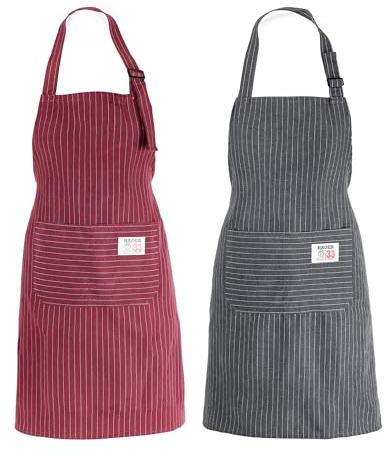 Huglux Unisex Adjustable Bib Apron, 2 Pcs Apron with 2 Pockets