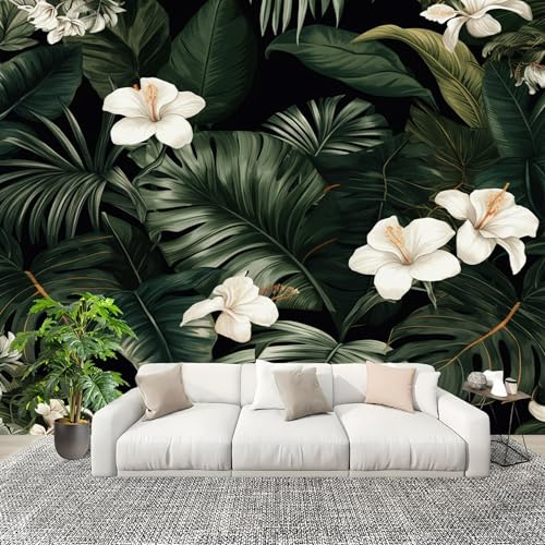 Genérico Papel Pintado Panorámico 300x210 cm Tropical Plantas Flores Personalizable Fotomurales No Tejido Póster Pared Decoración Verde 3D Duradero y Resistente a las manchas Fotomurales