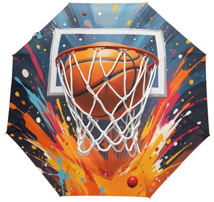 panksolu Basketball Hoop Ball Folding Umbrella Auto Open Close Compact travel Umbrella Windproof Waterproof for Rain Sun UV Portable Lightweight Umbrellas for Adults Women Men Large umbrellas