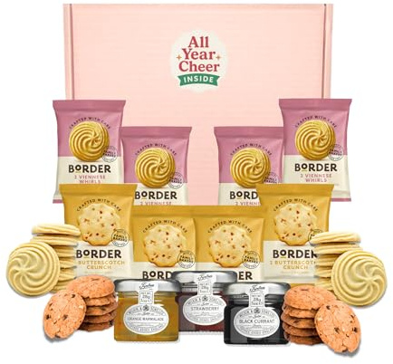 All Year Cheer Biscuit & Jam Gift Box – Border Biscuits Selection with Luxury Strawberry, Blackcurrant & Orange Marmalade – Letterbox Friendly Gift for Birthdays, Thank You & Occasions