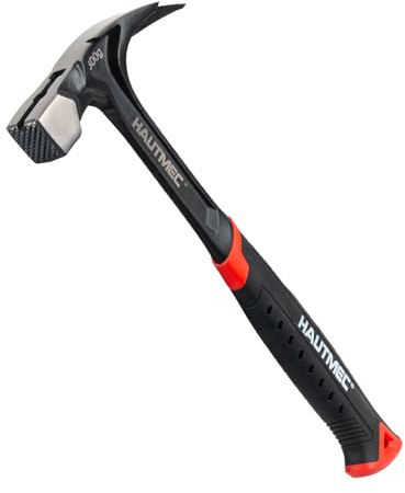 HAUTMEC 600g Framing Hammer, One-Piece Forged Steel Anti-Vibration Roofing Hammer with Milled Face, Magnetic Nail Starter & Side Nail Puller, 1070101