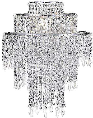 Waneway Chandelier Light Shade for Ceiling Pendant Light, Easy Fit Crystal Lamp Shade Lampshade for Bedroom, Living Room, Hallway, Wedding or Party Decoration, Diameter 32 cm, 3 Tiers, Silver