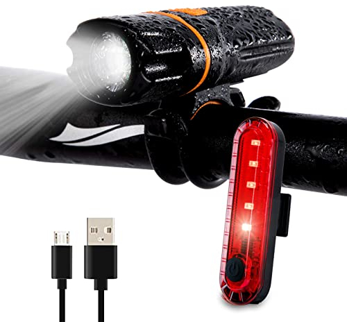 Wastou Bike Light Set, Super Bright Bike Front Light 1200 Lumen, IPX6 Waterproof Bicycle Lights USB Rechargeable (USB Cable Included), Safety & Easy Mount bike lights front and back Fits All Bicycles