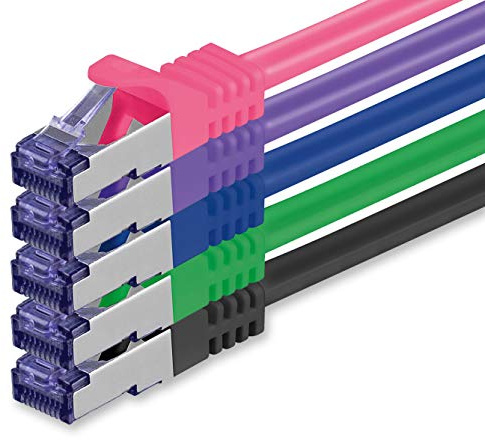Cat 7 Cable de Red Ethernet LAN - 1,5m - 5 colores - 5 piezas - 02 Cat.7 Sftp Pimf Lszh - 10 GB s RJ45 Connectores Cat6a compatible con Cat5 Cat6 Cat7 Cat8