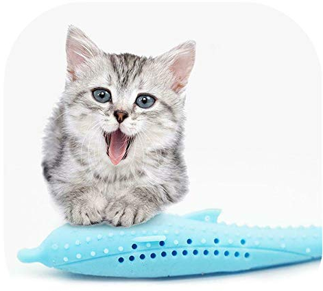 Spielzeug Katze Zahnbürste, Simulation Fisch Flop Form Katzenspielzeug, Silikon Fisch Delfinform Katze Beißring Spielzeug, Fisch Katzenminze Spielzeug, Katze Spielzeug, Simulation Fisch (Blau)
