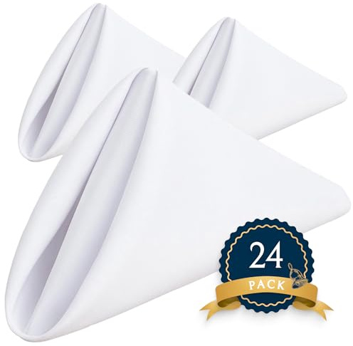 Wealuxe White Cloth Napkins Set of 24 - 17x17 Inches, 220 GSM Thick and Durable 100% Polyester Napkins, Stain and Wrinkle Free Dinner Napkins Cloth Washable, Soft
