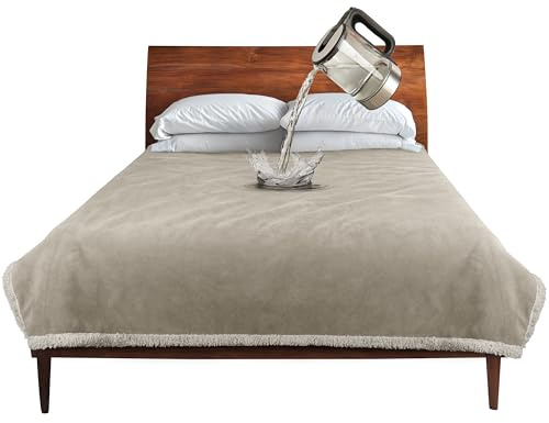 Catalonia Vattentät filt, flytande kisssäker filt för bäddsoffa, skyddande överdrag för baby, mysigt sherpa-foder överkast och filtar för camping båtliv, 202 x 152 cm