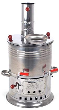 Samovar Tea Kettle, Turkish Semaver Charcoal and Wood Water Heater Boiler, for Camping, Picnic, Hunting, Hiking, Yachting. DOUBLE TAP