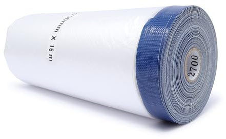 gws 1 Rolle Abdeckfolie für Maler- und Gipsarbeiten, Malerfolie mit Klebeband, Maskerband mit starker Haftung & einfach entfernbar 2700mm x 16m