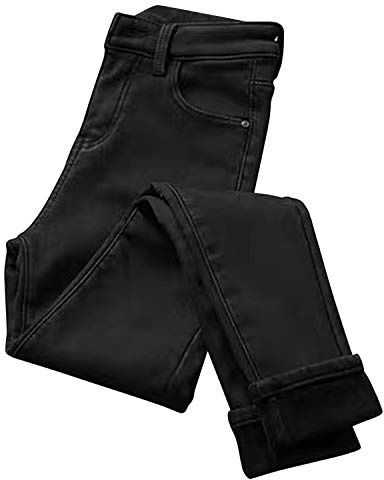 Runstarshow Dam vinter varm fleece fodrade jeggings Skinny Strenchy denim byxor med fickor