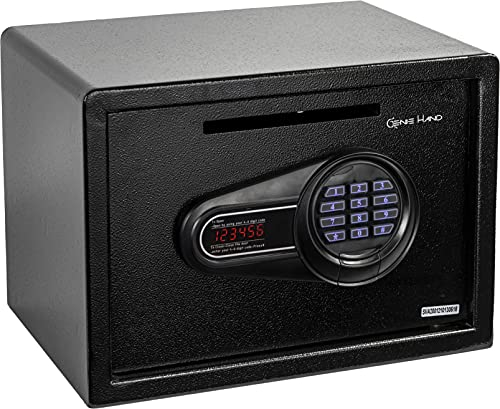 Genie Hand | Motorisierter Möbeltresor Kleiner Safe mit Einwurfschlitz mit Zahlenkombinationscode und B-Schloss Geldtresore