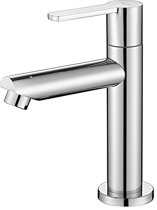 ONECE Rubinetto Bagno Lavabo Solo Acqua Fredda in Ottone, Rubinetti per Toilette per Gli Ospiti, Aeratore Rimovibile, Cartuccia in Ceramica, con Tubo di Collegamento, Cromato