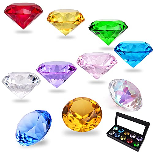 HDCRYSTALGIFTS 40 mm Kristalldiamant-Schmucksteine, Briefbeschwerer, künstliche Diamanten, Tischdekoration, Partygeschenk, Glas, Briefbeschwerer, 10 Stück (mehrfarbig)