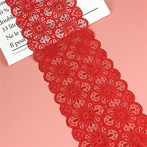 Duories 18cm x 2m Elastizität Spitzenband Spitzenbordüre Spitzenborte Zierband Dekoband Spitzen Borten Bänder zum Nähen,DIY Basteln,Deko für Kleidung Unterwäsche Dessous Hochzeitskleid Tischdeko,Rot