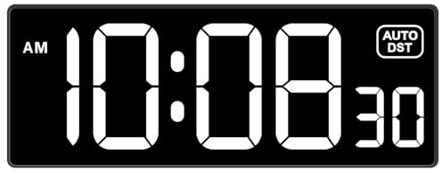 Soobest LED Digital Wall Clock with Seconds, Electric Clock Plug Auto DST Dimmer LED Large Display 10 Inches (White)