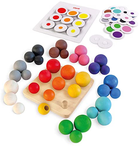 Ulanik Bolas en el Tablero Juguete Montessori Juego de Clasificación de Madera 36 Bolas 25-35 mm Edad 3+ Clasificación y Conteo de Colores Educación Preescolar