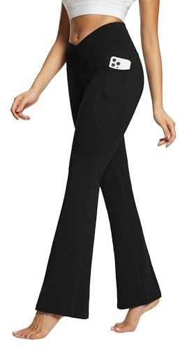 baleaf Women's Flared Leggings Yoga Pants with Pockets Bootcut Trousers Crossover High Waisted Workout-27/29/32/34