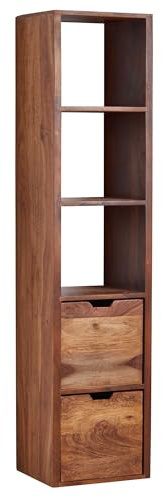 FineBuy Wandregal 35x30x150 cm Sheesham Massivholz | Hängeregal mit unterschiedlich großen Fächern, Wandboard aus Echtholz, handgefertigtes Unikat, Wohnzimmer