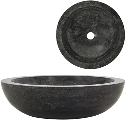 HOMIUSE Waschbecken 40x12 cm Marmor Schwarz Waschtisch Aufsatzwaschbecken Badunterschrank Waschbecken Waschbecken GäSte Wc Flusssteine Naturstein Waschbecken Steinwaschbecken Rund und Glatt