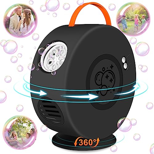 Herenear Seifenblasenmaschine, Bubble Machine 90°/360°drehbar, Automatischer Seifenblasenhersteller, Blasenmaschine Tragbare mit 500ml 6000+ Blasen pro Minute für Outdoor Party Hochzeit (Schwarz)