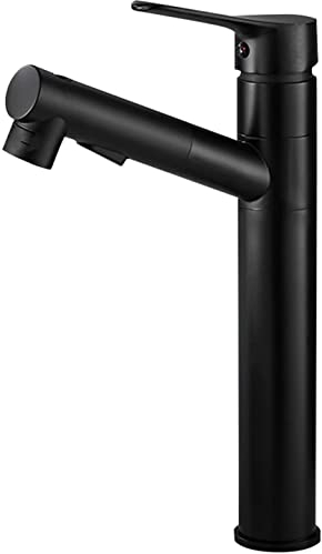 SXLSZ Wasserhahn Ausziehbar Waschtischarmatur mit Herausziehbarer Brause 2 Strahlarten Brause Einhebelmischer Bad Armaturen Waschbecken Schwarz-Runden,Hoch
