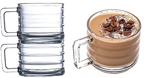 GOSOYO Vasos Apilables de Té y Café Con Asa - Tazas de Desayuno Modernas, Templadas e Irrompibles (250 cc/8,5 oz) (2 Pcs)