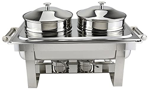 ACiyD Steam Table Food Warmer Dual 4.5L Round Soup Pots Stainless Steel Soup Server Soup Warmer, Countertop Restaurant Party Chafing Dish Buffet Set (Fuel Heating)