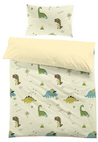 MUSOLEI Bettbezug Dinosaurier 120x150cm für Kinder, Jungen, Bettwäsche, für Einzelbett, aus Mikrofaser mit Reißverschluss, 3D-Motiv, Bedruckt, Geschenk für Party, Geburtstag, mit Kissenbezug 40x60cm
