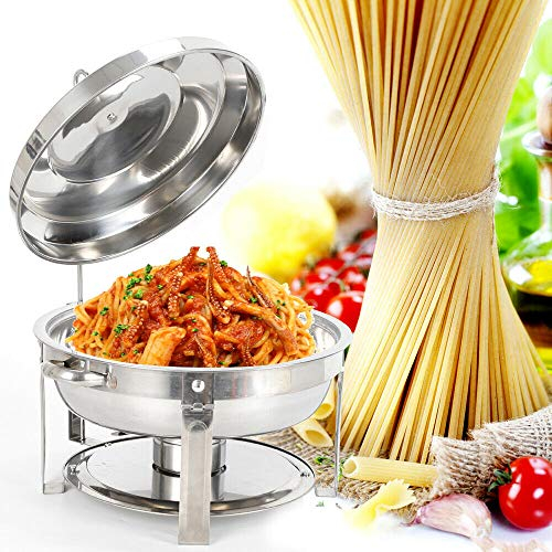 7,5 Liter Edelstahl Chafing Dish Speisenwärmer Suppentopf Wärmebehälter Mit Brennpastenbehälter und Deckel, Runde Edelstahl Chafing Dish Profi Set für Catering, Buffet und Party