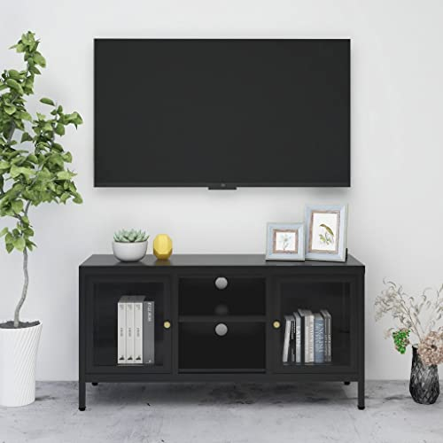 ZQQLVOO Entertainment Center Stand Unit Home Entertainment Center im Wohnzimmer Schlafzimmer TV-Schrank Schwarz 105x35x52 cm Stahl und Glas Geeignet für Wohnzimmer Schlafzimmer