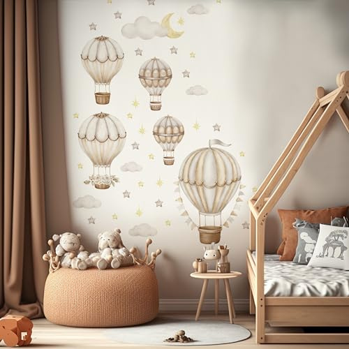 Muralo Wandtattoo Set Ballons mit Wolken und Sternchen - 60x30 cm | Wandsticker, Modernes Design - ideal für Kinderzimmer, für Mädchen und Jungen, einfach anzubringen