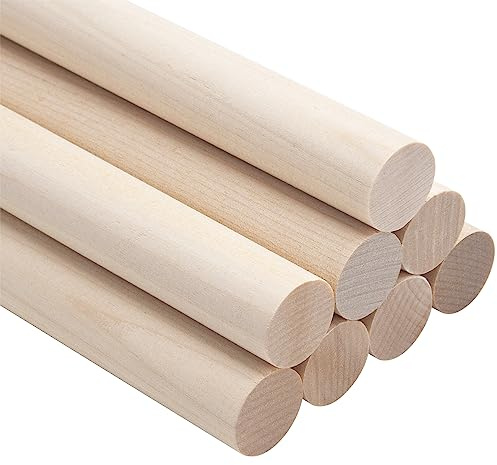 NANXJIUR 8 Pcs Wooden Dowel Rods Round Wood Dowels, 1.9x30cm Unfinished Hardwood Sticks, Macrame Dowel Wooden Sticks for Craftfor Arts and DIYers, Tiered Cake Support and Wedding Ribbon Wands Dowels