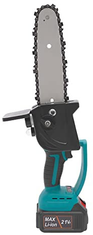 Mini motosierra de 8 pulgadas con batería, motosierra eléctrica de mano, sierra de mano de una sola mano, 2 baterías+cargador, 120 W, para cortar ramas y jardinería, corte de madera, verde