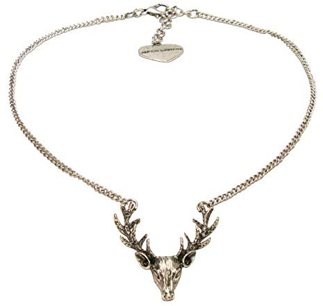 Trachtenkette mit Hirsch-Anhänger - Metall Halskette mit Hirsch & Geweih, Damen Dirndlkette für Trachtenbluse und Lederhose, Dirndl-Schmuck fürs Oktoberfest, Trachtenschmuck (antik-silber-farben)
