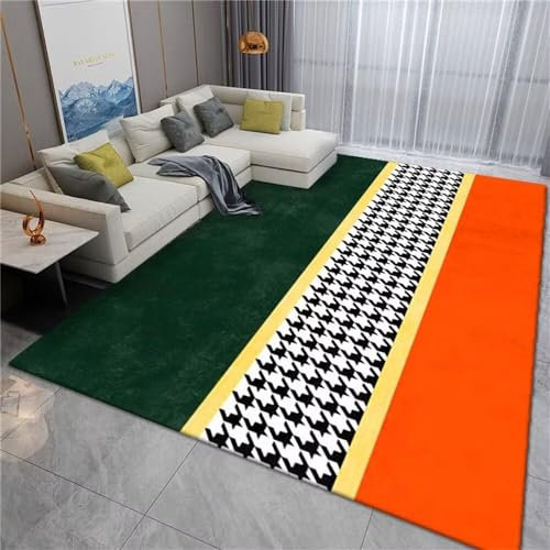 RUGMRZ Esszimmer Teppich Terrassendeko Rutschfester Teppich grün orange geometrisches Design Wohnzimmer großer Teppich verschleißfest Flickenteppich Waschbar 70X140CM