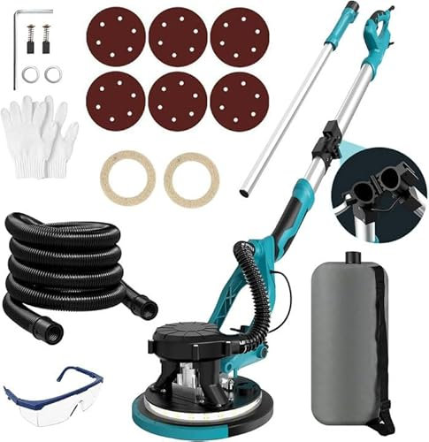 Trockenbauschleifer,1250W, 18 Schleifscheiben, Drehzahlregelung 800-1800 U/min, bis 90° neigbarer Schleifkopf,Teleskopstange 1,3-1,6m, Langhalsschleifer, Deckenschleifer, Deltaschleifer (Blau)
