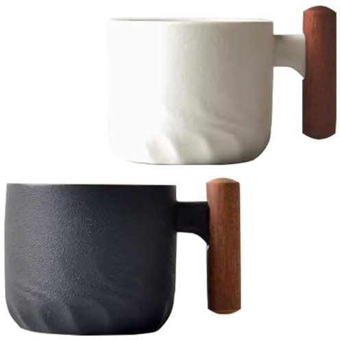 Set di 2 tazze da espresso da 60 ml, tazze da caffè con manico, mini tazze da caffè in ceramica, per caffè espresso e moka (nero + bianco)