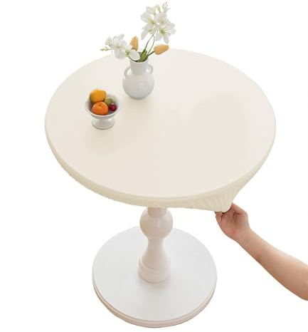 CIEEIN CIEHT Mantel Redondo Cubremesa Redondo con elástico Impermeable y Antideslizante Fácil de Limpiar Puede Utilizarse en Interiores y Exteriores Blanco 110cm de diámetro