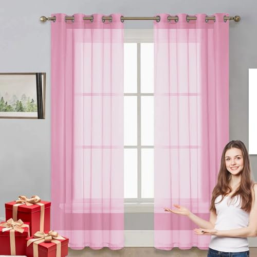 LIUNADM Verdunklungsvorhänge 225 x 255 cm Größe Und Farbe Wählbar Bistrogardine Scheibengardine Kindergardine für Wohnzimmer Landhaus Kleine Fenster, Rosa