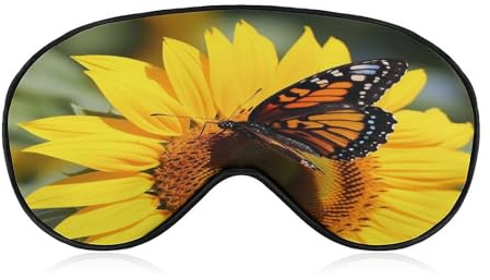 Schlafmaske mit Sonnenblumen- und Schmetterlingsmotiv, lichtblockierende Schlafaugenmaske mit Sonnenblumen- und Schmetterlingsmotiv, Augenabdeckung mit verstellbarem Riemen, Augenschutz für den Schlaf