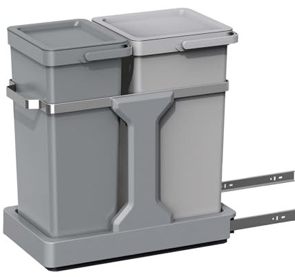 EKO Poubelle Cuisine Double Tri 2 Compartiments 20L + 15L Extractible | Sous Évier avec Rails Coulissants | Fermeture Silencieuse Compact Double